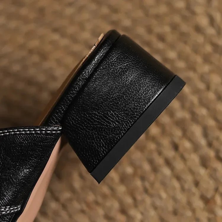 Soline Mules en cuir de mouton véritable à bout carré et talon bloc 4 cm pour un confort respirant toute la journée - Hommfer