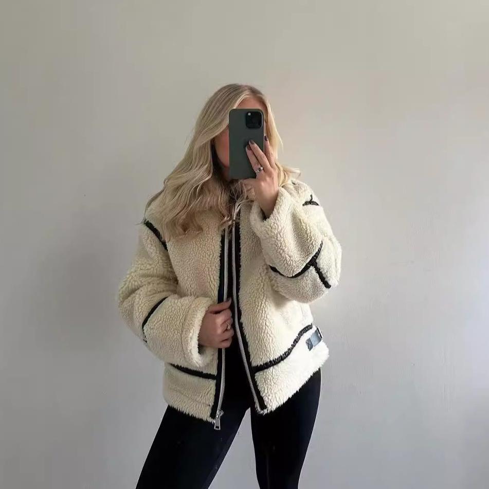 Soline Veste aviateur en sherpa végan avec finitions en cuir véritable pour l’hiver - Hommfer