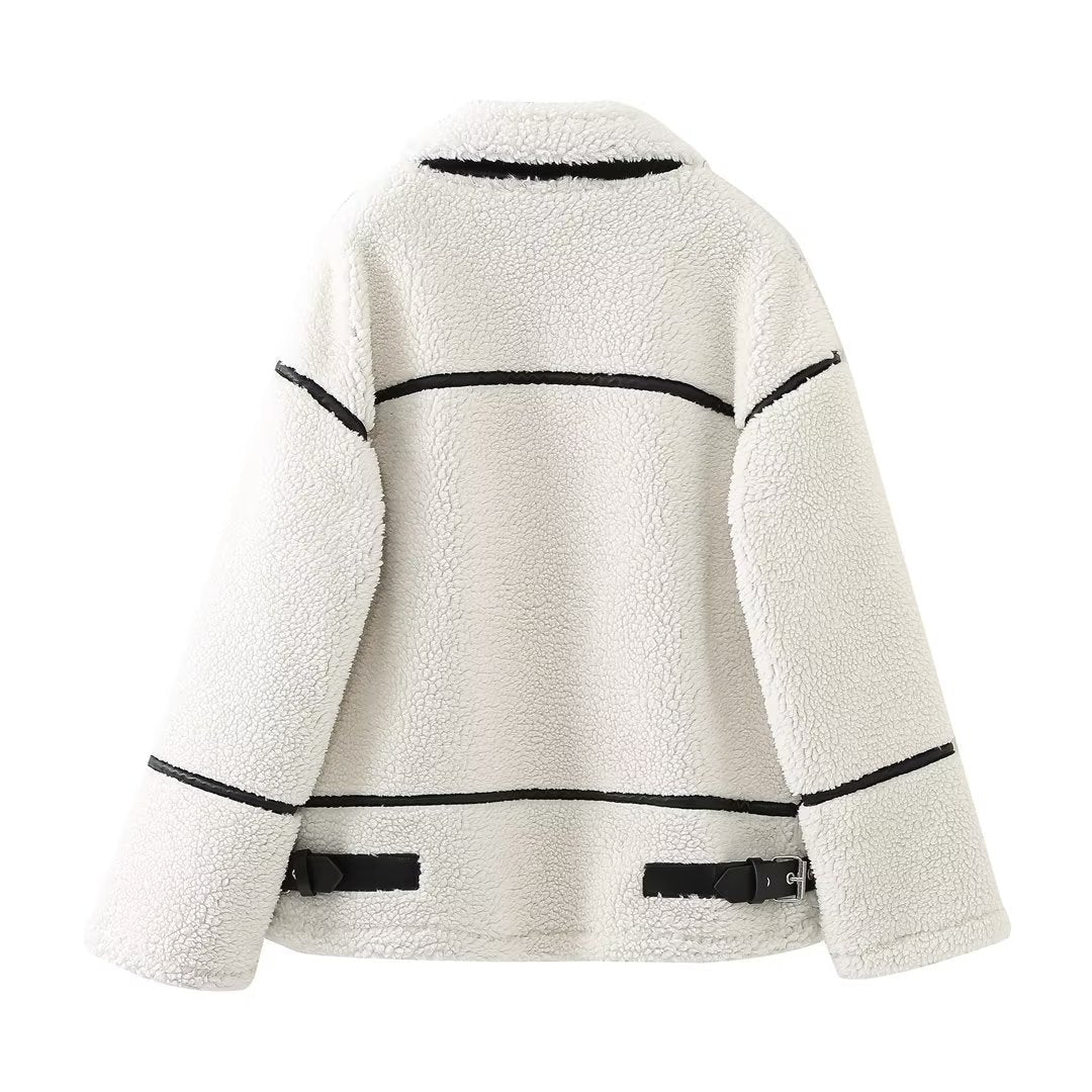 Soline Veste aviateur en sherpa végan avec finitions en cuir véritable pour l’hiver - Hommfer