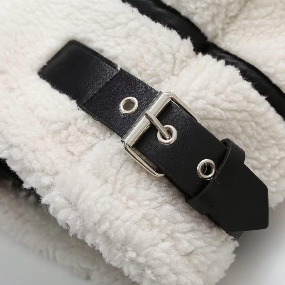Soline Veste aviateur en sherpa végan avec finitions en cuir véritable pour l’hiver - Hommfer