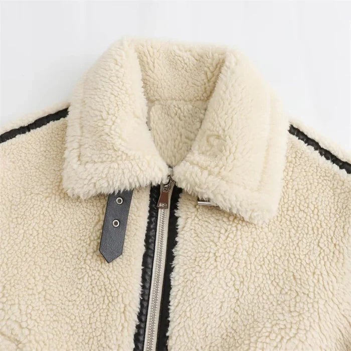 Soline Veste aviateur en sherpa végan avec finitions en cuir véritable pour l’hiver - Hommfer
