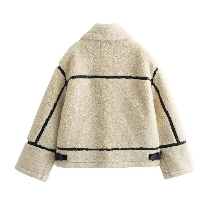 Soline Veste aviateur en sherpa végan avec finitions en cuir véritable pour l’hiver - Hommfer