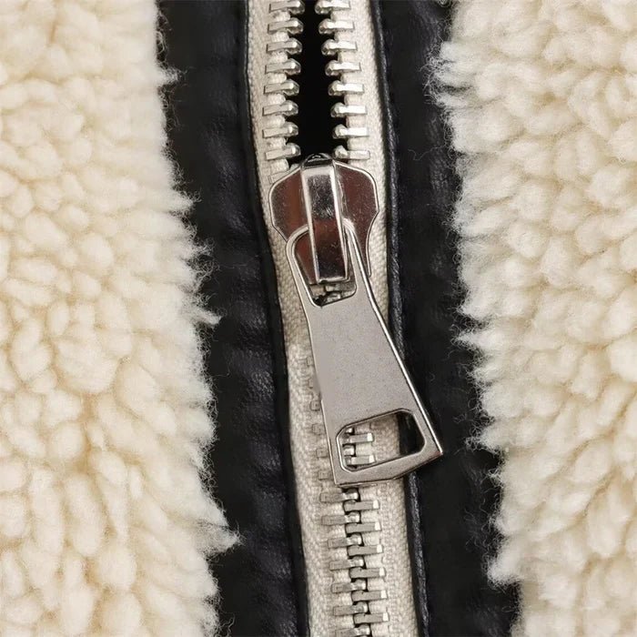 Soline Veste aviateur en sherpa végan avec finitions en cuir véritable pour l’hiver - Hommfer