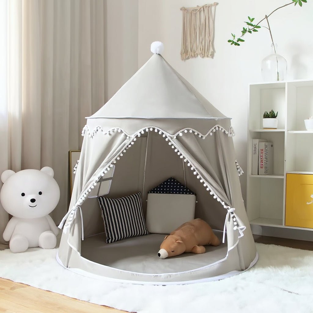 Tipi enfant en tissu effet peluche, pliable pour intérieur et extérieur, 110 x 130 cm, 3 coloris - Hommfer