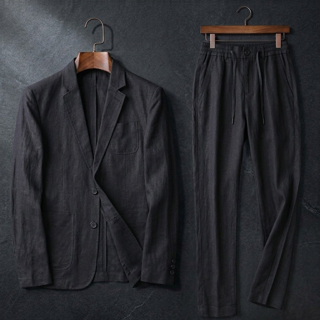 Valmer Ensemble Blazer et Pantalon en Lin et Coton Respirant pour l’Été à Coupe Décontractée - Hommfer
