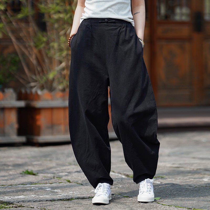 Valmer Pantalon large en coton-lin bio respirant à ceinture ajustable pour temps chaud - Hommfer