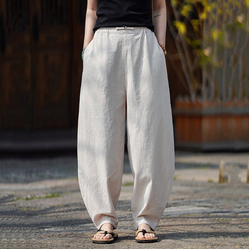 Valmer Pantalon large en coton-lin bio respirant à ceinture ajustable pour temps chaud - Hommfer
