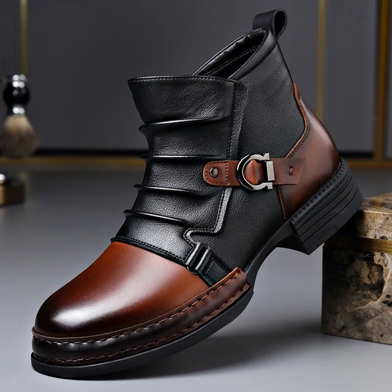 Valmont Bottes en cuir italien véritable bicolores avec semelle antidérapante pour temps froid - Hommfer