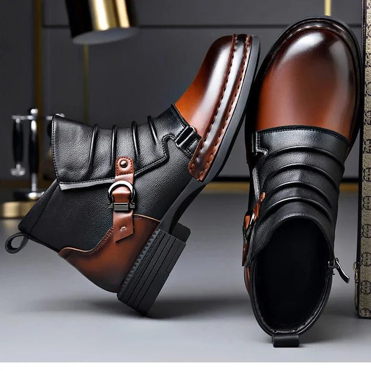 Valmont Bottes en cuir italien véritable bicolores avec semelle antidérapante pour temps froid - Hommfer