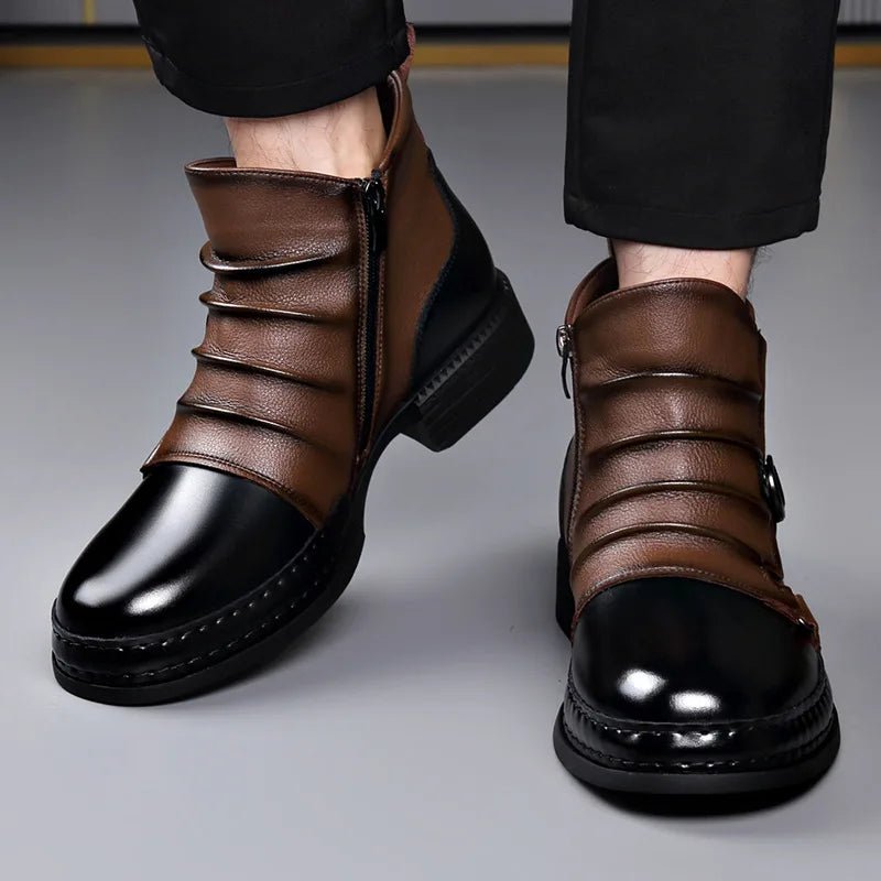 Valmont Bottes en cuir italien véritable bicolores avec semelle antidérapante pour temps froid - Hommfer