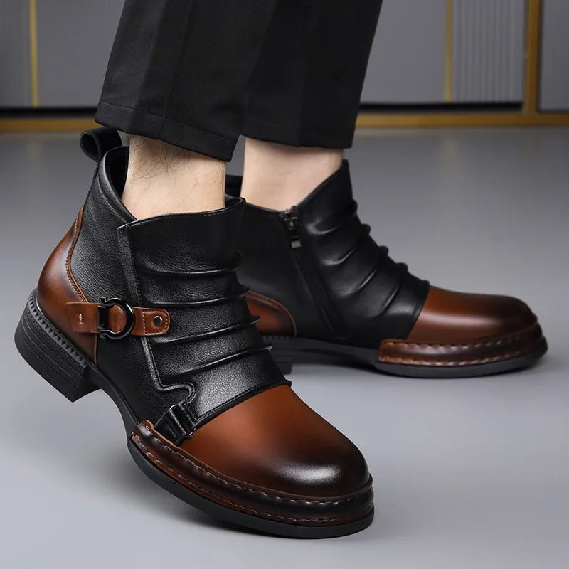 Valmont Bottes en cuir italien véritable bicolores avec semelle antidérapante pour temps froid - Hommfer