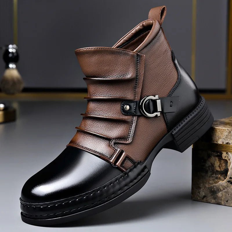 Valmont Bottes en cuir italien véritable bicolores avec semelle antidérapante pour temps froid - Hommfer