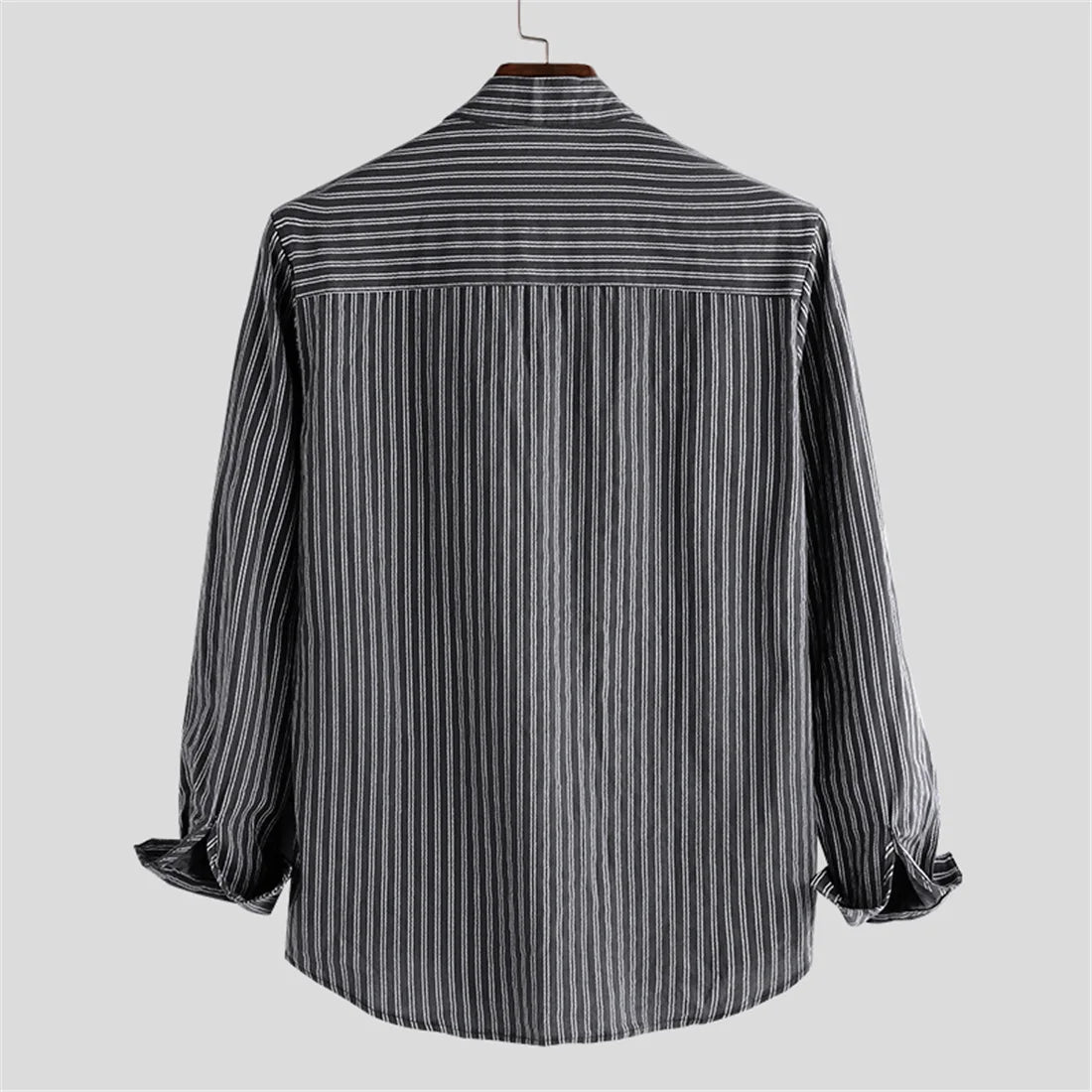 Valmont Chemise en coton-lin à rayures verticales, col mao et coupe droite, douce et respirante - Hommfer