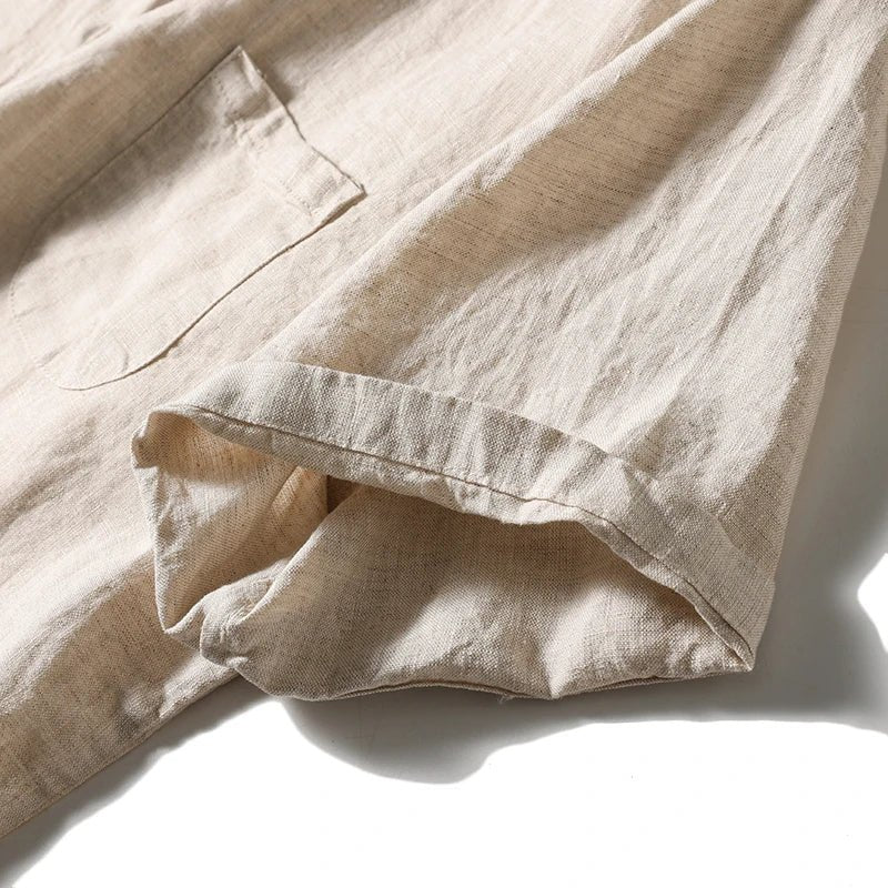 Valmont Chemise en Lin 100% à Col Mao, Respirante avec Poche Avant pour l’été - Hommfer