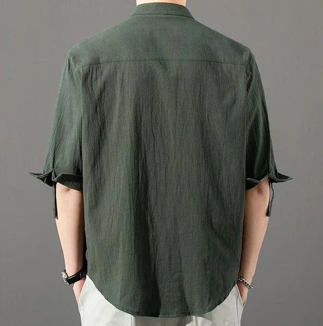 Varenne Chemise à Col Mandarin en Mélange de Coton Lavé pour Confort Respirant par Temps Chaud - Hommfer