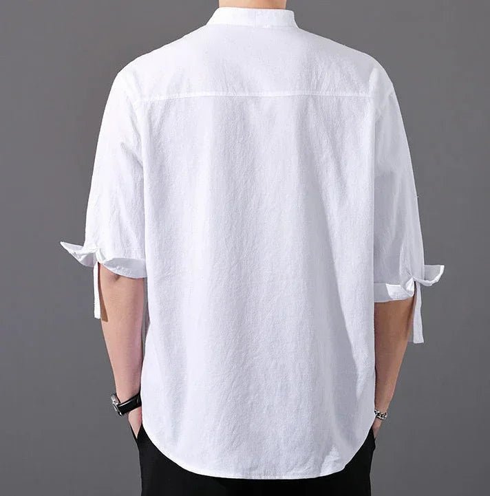 Varenne Chemise à Col Mandarin en Mélange de Coton Lavé pour Confort Respirant par Temps Chaud - Hommfer