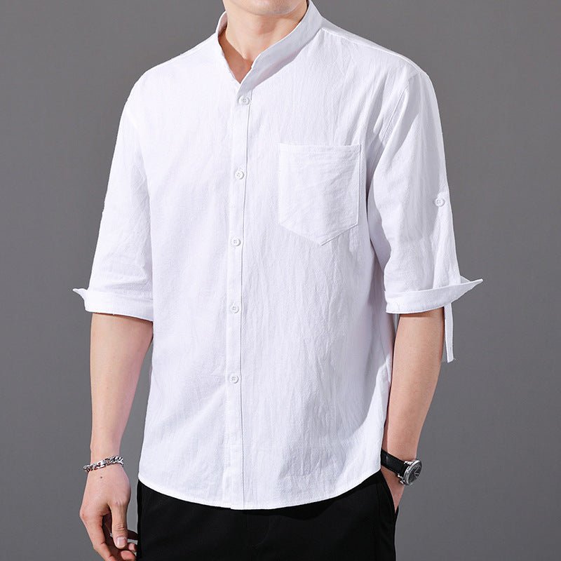Varenne Chemise à Col Mandarin en Mélange de Coton Lavé pour Confort Respirant par Temps Chaud - Hommfer