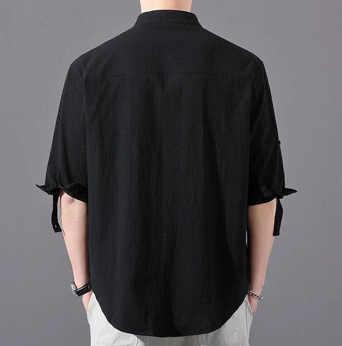 Varenne Chemise à Col Mandarin en Mélange de Coton Lavé pour Confort Respirant par Temps Chaud - Hommfer