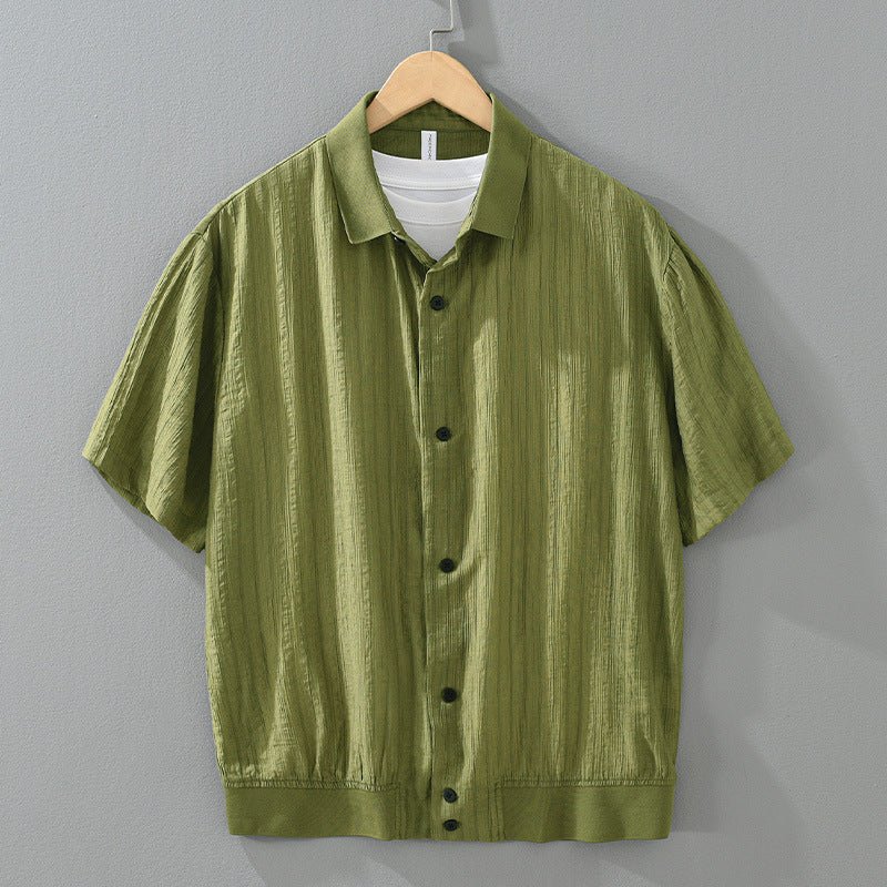 Varenne Chemise à Manches Courtes à Rayures en Lyocell-Coton, Col en Tricot, Respirante et qui évacue l'humidité - Hommfer