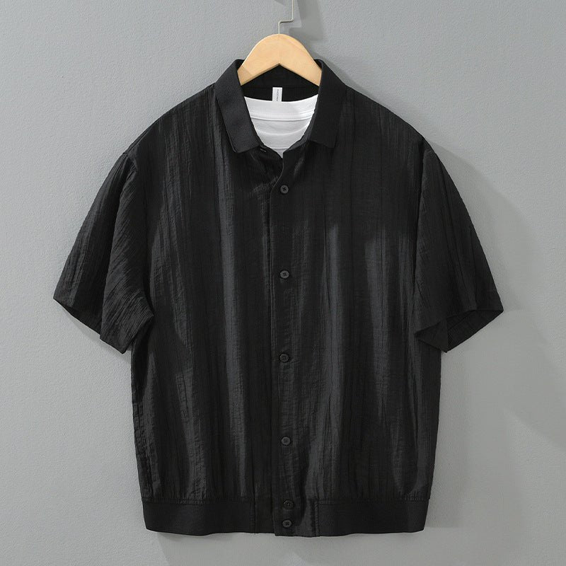 Varenne Chemise à Manches Courtes à Rayures en Lyocell-Coton, Col en Tricot, Respirante et qui évacue l'humidité - Hommfer