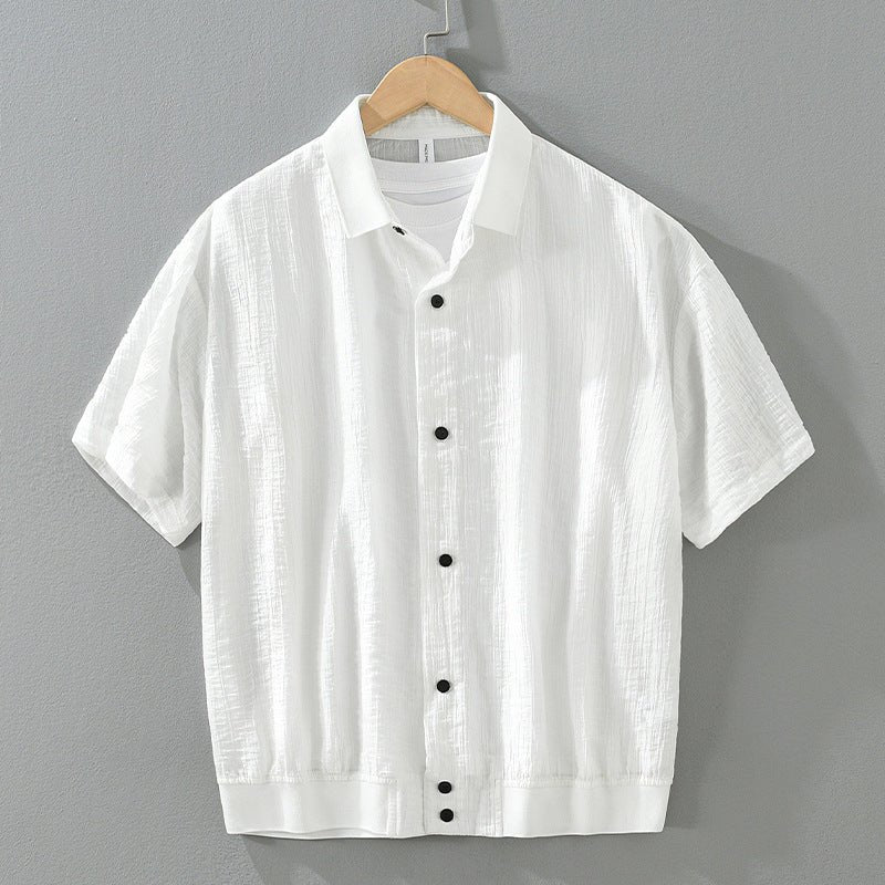 Varenne Chemise à Manches Courtes à Rayures en Lyocell-Coton, Col en Tricot, Respirante et qui évacue l'humidité - Hommfer