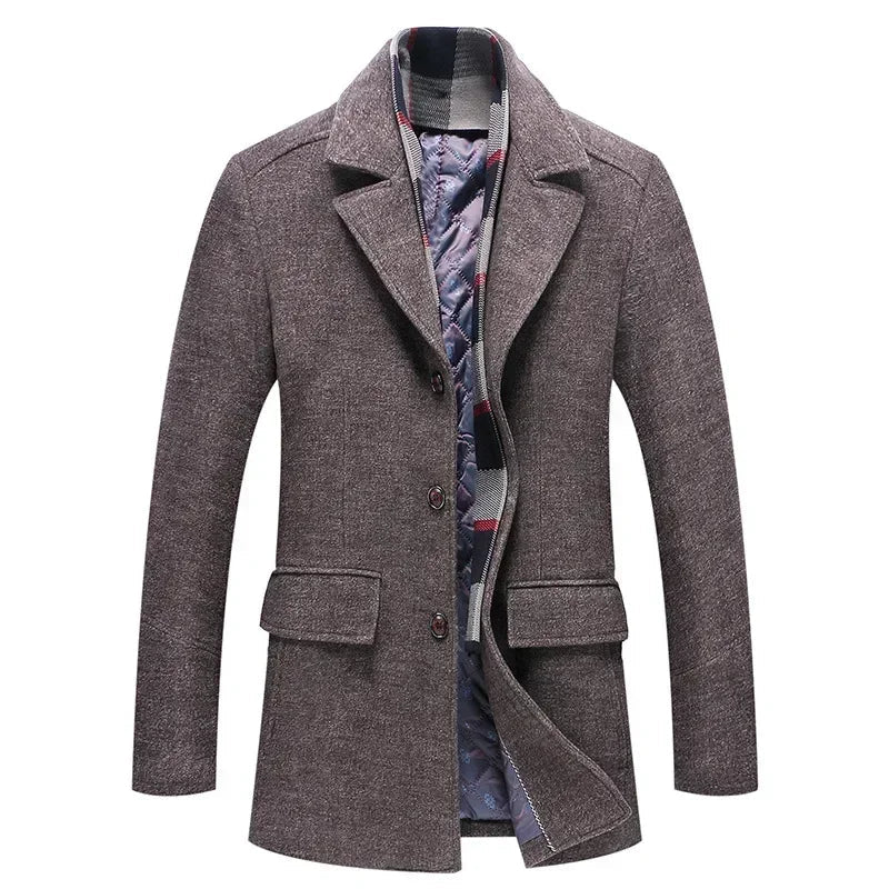 Varenne Manteau en Laine Coupe Ajustée à Boutons avec Doublure à Carreaux et Écharpe Incluse - Hommfer