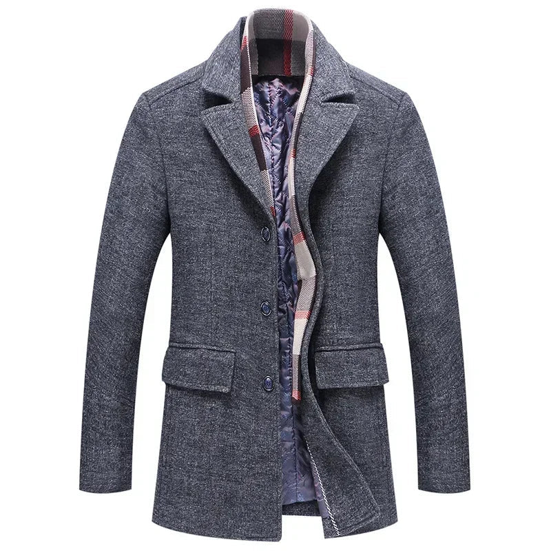 Varenne Manteau en Laine Coupe Ajustée à Boutons avec Doublure à Carreaux et Écharpe Incluse - Hommfer