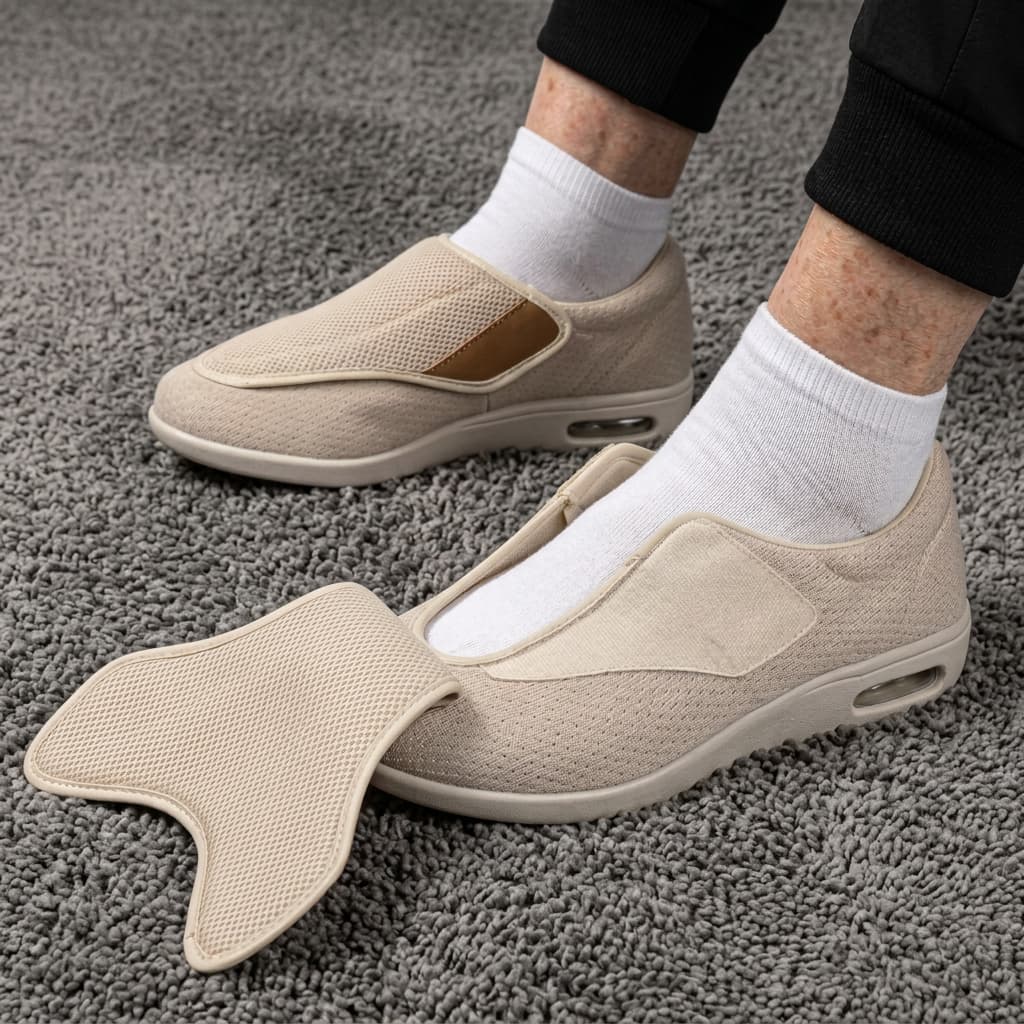 Vellan Chaussures orthopédiques à largeur ajustable avec sangle velcro pour pieds enflés et sensibles - Hommfer
