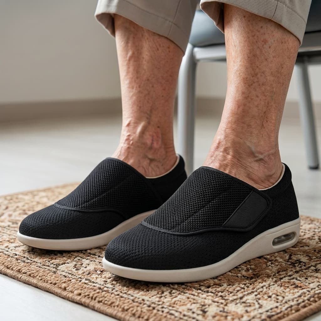 Vellan Chaussures orthopédiques à largeur ajustable avec sangle velcro pour pieds enflés et sensibles - Hommfer