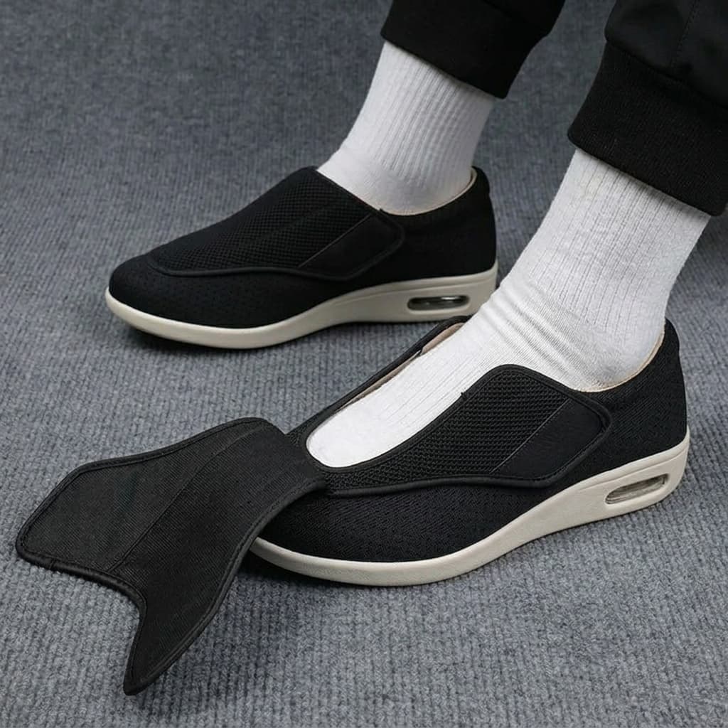 Vellan Chaussures orthopédiques à largeur ajustable avec sangle velcro pour pieds enflés et sensibles - Hommfer